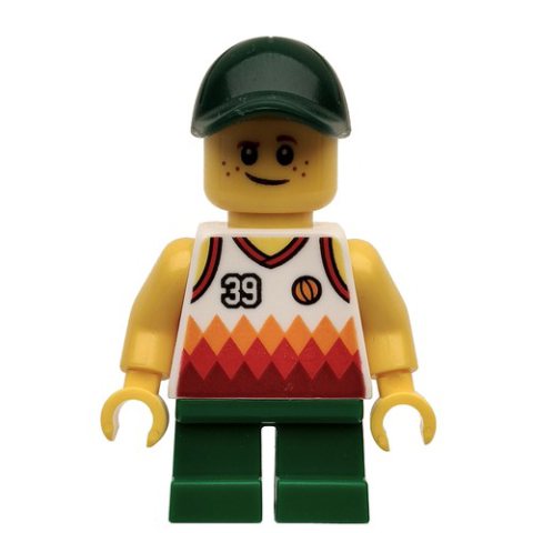 Minifigurka LEGO Kid - White Torso, Green Legs, Dark Green Cap