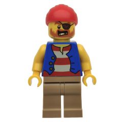 Minifigurka LEGO Pirate - Blue Torso, Dark Tan Legs, Red Cap