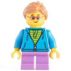 Minifigurka LEGO Kid - Dark Azure Torso, Medium Lavender Legs, Medium Nougat Hair