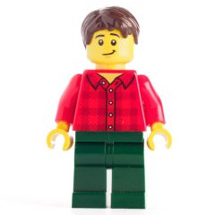 Minifigurka LEGO Red Torso, Dark Green Legs Dark Brown Hair