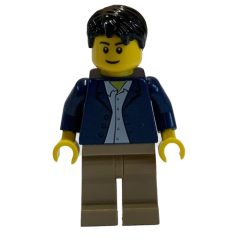 Minifigurka LEGO Dark Blue Torso, Dark Tan Legs, Black Hair