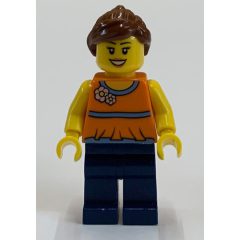Minifigurka LEGO Orange Torso, Dark Blue Legs, Reddish Brown Hair
