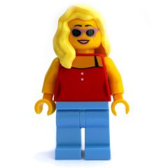 Minifigurka LEGO Red Torso, Medium Blue Legs, Bright Light Yellow Hair