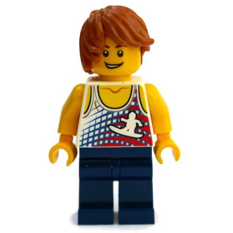 Minifigurka LEGO White Torso, Dark Blue Legs, Dark Orange Hair