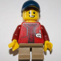 Minifigurka LEGO Kid - Red Torso, Dark Tan Legs, Dark Blue Cap