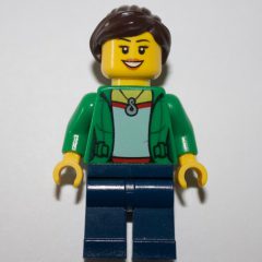 Minifigurka LEGO Green Torso, Dark Blue Legs, Dark Brown Hair