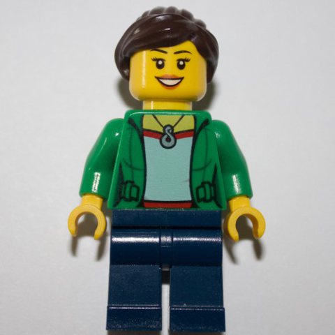 Minifigurka LEGO Green Torso, Dark Blue Legs, Dark Brown Hair