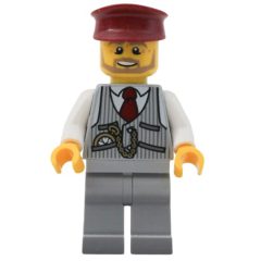 Minifigurka LEGO Light Bluish Grey Torso, Light Bluish Grey legs, Dark Red Hat