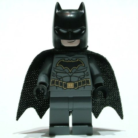 Minifigurka LEGO Batman, Dark Bluish Gray Suit, Black Cape and Cowl, Black Head, Dark Bluish Gray Legs, Gold Trim Batman Logo (19185 Cape)