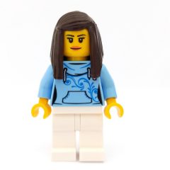 Minifigurka LEGO Woman, Bright Light Blue Hoodie, White Legs, Dark Brown Hair
