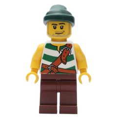 Minifigurka LEGO Pirate - White/Green Vest, Reddish Brown Legs, Dark Green Bandana