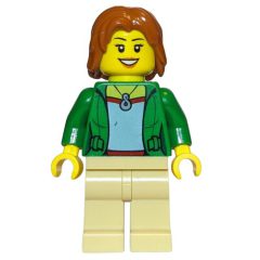 Minifigurka LEGO Woman, Open Green Jacket with Necklace, Dark Orange Hair