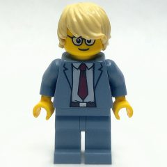 Minifigurka LEGO Man, Sand Blue Suit with Red Tie, Tan Hair, Glasses