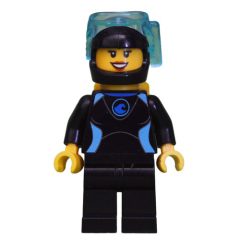 Minifigurka LEGO Diver, Woman, Black And Azure Wetsuit, Black Helmet with Mask