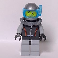 Minifigurka LEGO Diver, Black and Gray Wetsuit, Helmet with Mask, Airtank, Stubble