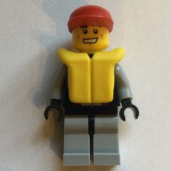 Minifigurka LEGO Lifeguard, Black and Gray Wetsuit, Red Cap, Yellow Life Vest