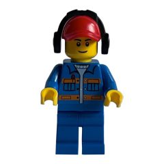 Minifigurka LEGO Ground Crew, Blue Jacket with Orange Stripes, Red Cap with Ear Defenders