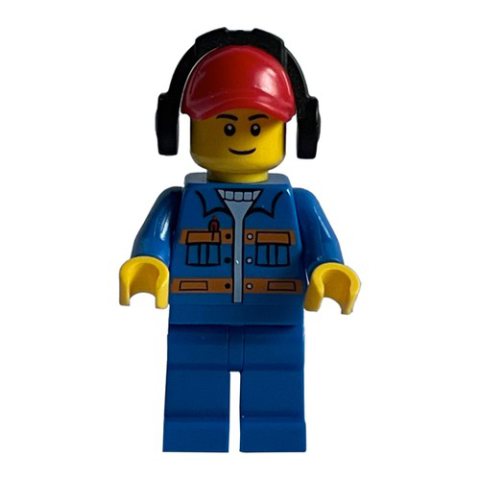 Minifigurka LEGO Ground Crew, Blue Jacket with Orange Stripes, Red Cap with Ear Defenders