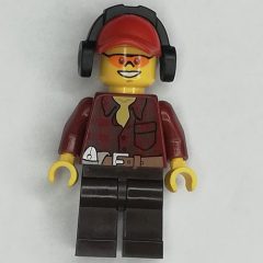 Minifigurka LEGO Lumberjack, Dark Red Flannel Shirt, Red Cap with Ear Defenders, Orange Safety Glasses
