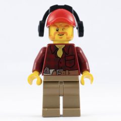 Minifigurka LEGO Lumberjack, Dark Red Flannel Shirt, Red Cap with Ear Defenders, Beard