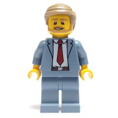 Minifigurka LEGO Man, Sand Blue Suit with Red Tie, Dark Tan Hair, Beard