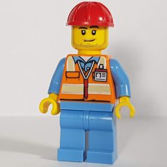 Minifigurka LEGO Ground Crew, Orange Safety Vest, Medium Blue Legs, Red Hard Hat, Stubble