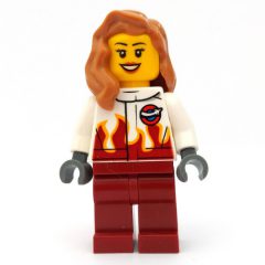 Minifigurka LEGO Pilot, Woman, White and Dark Red Jumpsuit, Medium Nougat Hair