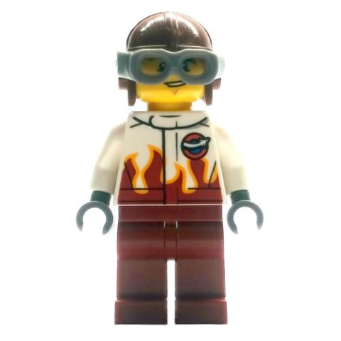 Minifigurka LEGO Pilot, White and Dark Red Jumpsuit, Helmet with Goggles