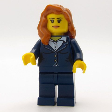 Minifigurka LEGO Woman, Dark Blue Suit, Dark Orange Hair