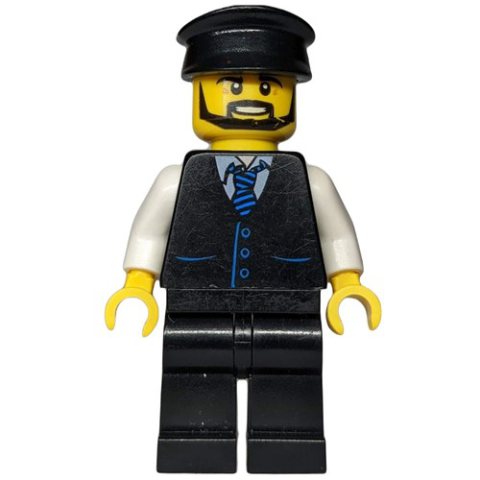 Minifigurka LEGO Man, Black Vest with Tie, Black Hat, Beard