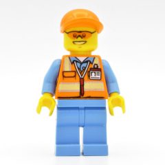 Minifigurka LEGO Ground Crew, Orange Safety Vest, Medium Blue Legs, Orange Cap, Orange Safety Glasses