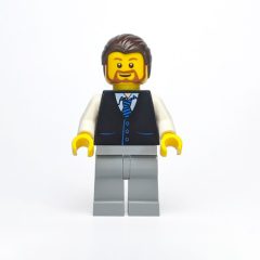 Minifigurka LEGO Man, Black Vest with Tie, Dark Brown Hair, Beard