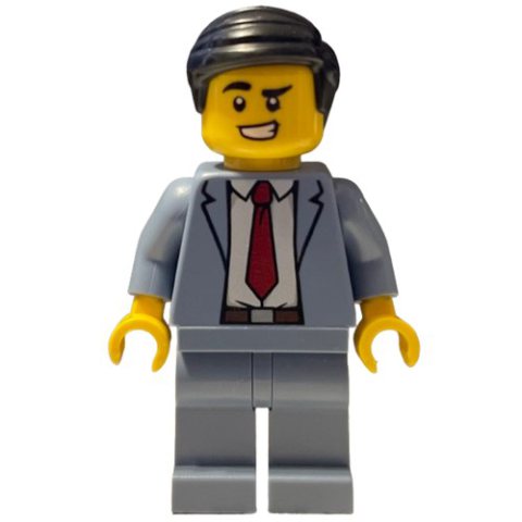 Minifigurka LEGO Man, Sand Blue Suit with Red Tie, Black Hair