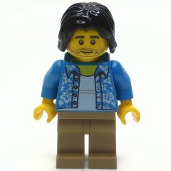 Minifigurka LEGO Man, Open Dark Azure Hawaiian Shirt, Dark Tan Legs, Black Hair