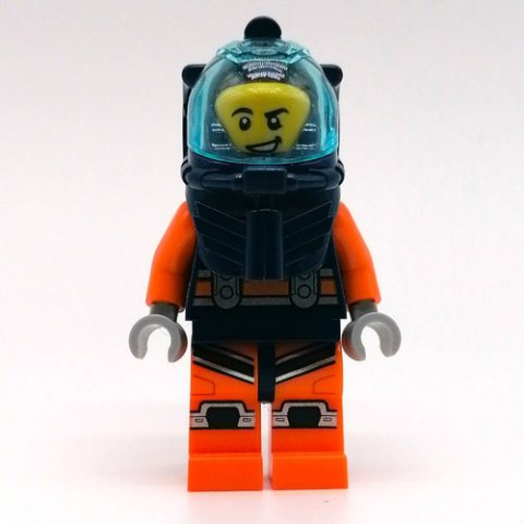 Minifigurka LEGO Diver, Man, Dark Blue and Orange Wetsuit, Dark Blue Diving Helmet with Visor