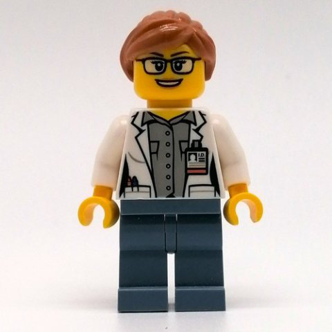 Minifigurka LEGO Marine Scientist, Woman, Open White Lab Coat, Sand Blue Legs, Medium Nougat Hair, Glasses