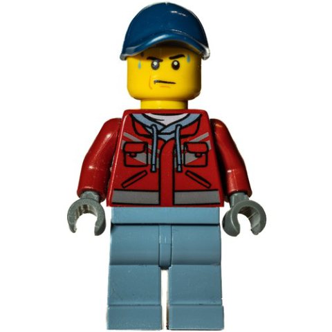 Minifigurka LEGO Marine Explorer, Dark Red Jacket, Dark Blue Cap, Sweat Drops