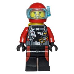 Minifigurka LEGO Diver, Woman, Black and Red Wetsuit with Gauges, Red Helmet with Mask