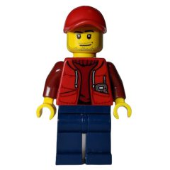 Minifigurka LEGO Marine Explorer, Open Red Jacket over Dark Red Sweater, Red Cap, Stubble