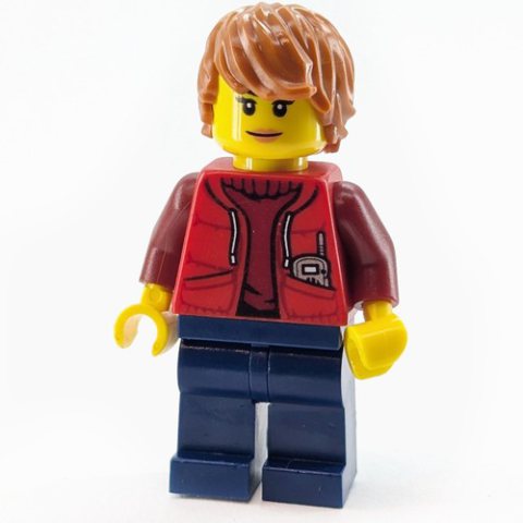 Minifigurka LEGO Marine Explorer, Woman, Open Red Jacket over Dark Red Sweater, Dark Orange Hair