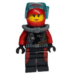 Minifigurka LEGO Diver, Woman, Black and Red Wetsuit with Gauges, Red Helmet with Mask