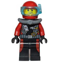 Minifigurka LEGO Diver, Man, Black and Red Wetsuit with Gauges, Red Helmet with Mask
