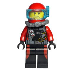 Minifigurka LEGO Diver Adam, Black and Red Wetsuit with Gauges, Red Helmet with Mask