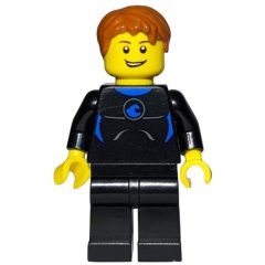 Minifigurka LEGO Man, Black Wetsuit, Dark Orange Hair, Yellow Life Vest