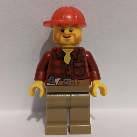 Minifigurka LEGO Lumberjack, Dark Red Flannel Shirt, Red Cap, Beard