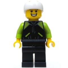 Minifigurka LEGO Man, Black and Lime Jacket, White Helmet