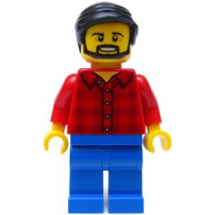 Minifigurka LEGO Man, Red Flannel Shirt, Blue Legs, Black Hair, Beard