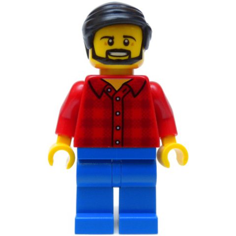 Minifigurka LEGO Man, Red Flannel Shirt, Blue Legs, Black Hair, Beard