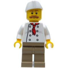 Minifigurka LEGO Chef, Red Neckerchief, Dark Tan Legs, Butchers Hat