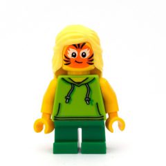 Minifigurka LEGO Girl, Lime Hoodie, Short Green Legs, Tiger Facepaint